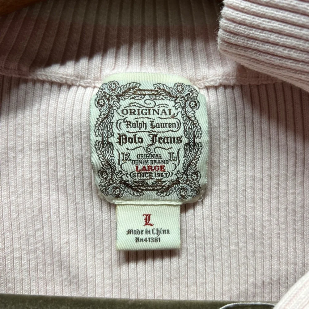 Polo Jeans Co Ralph Lauren Sweater Womens Large Pink Quarter Zip Ribbed Vintage - Picture 6 of 7
